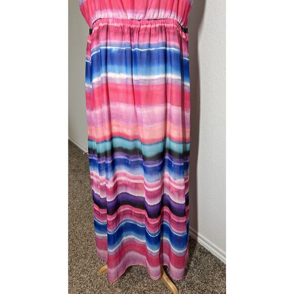 Lane Bryant Maxi Dress Womens Size 18 20 Semi Sheer Lined Pink Blue Beachy Boho - Picture 7 of 12
